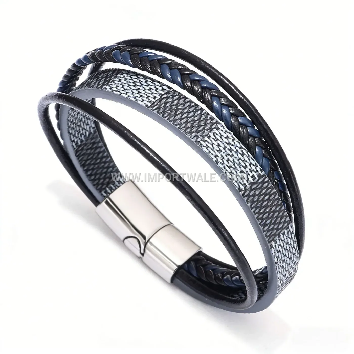 Multi Strand Braided PU Leather Magnetic Wristband Bracelet