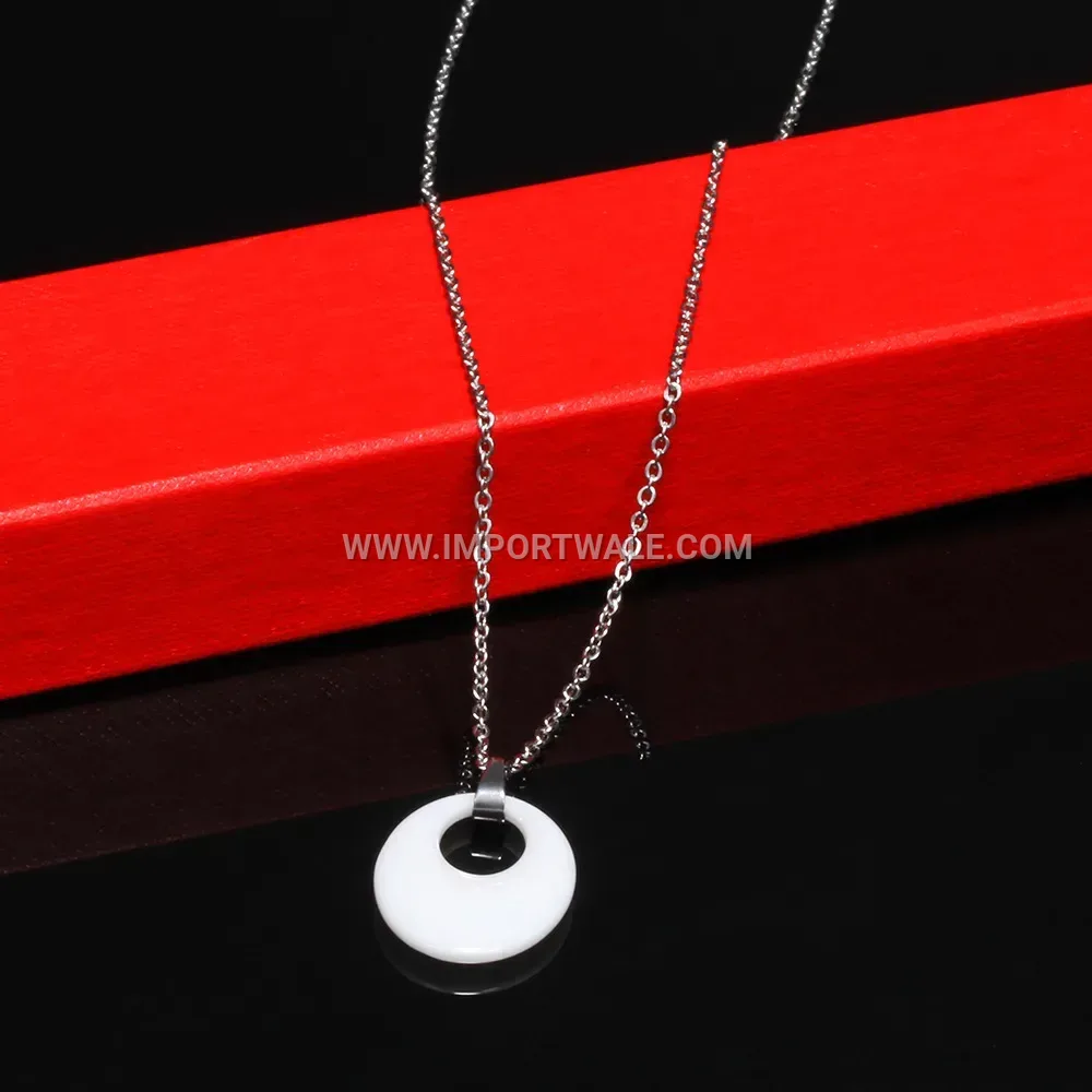 Geometric Oval Hollow Ceramic and Stainless Steel Pendant Necklace