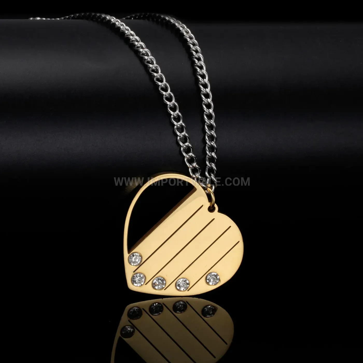 Stainless Steel Rhinestone Openwork Heart Pendant Necklace