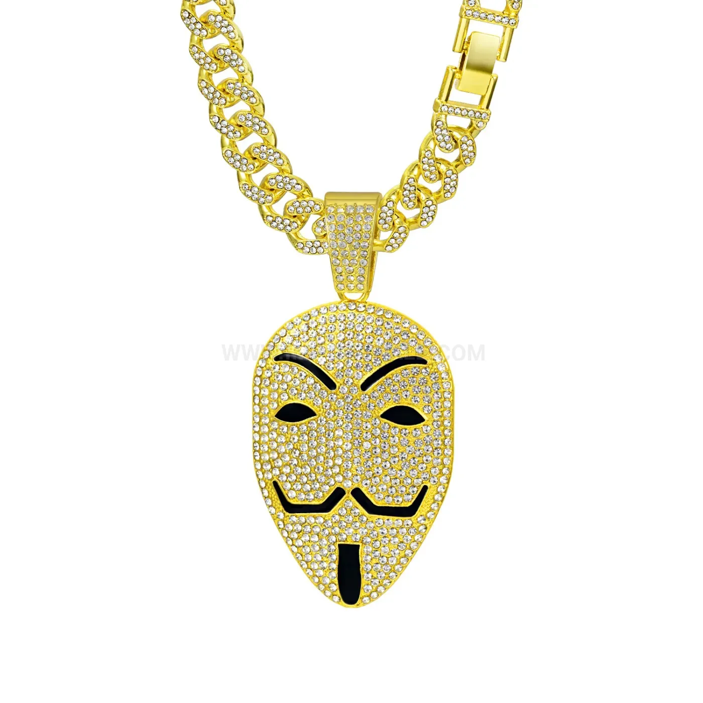Rhinestone V Mask Alloy Hip Hop Pendant Necklaces