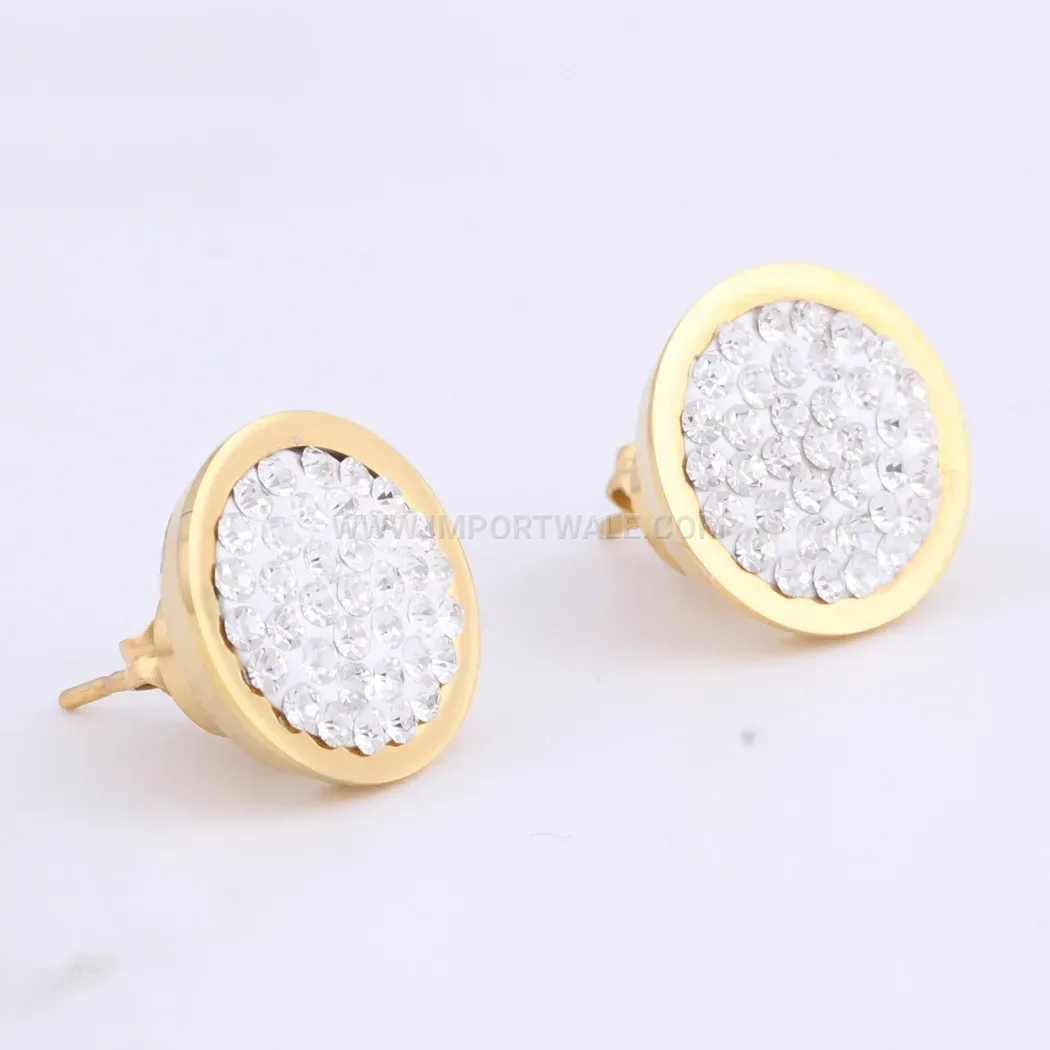 Sparkling Crystal Circular Stainless Steel Stud Earrings