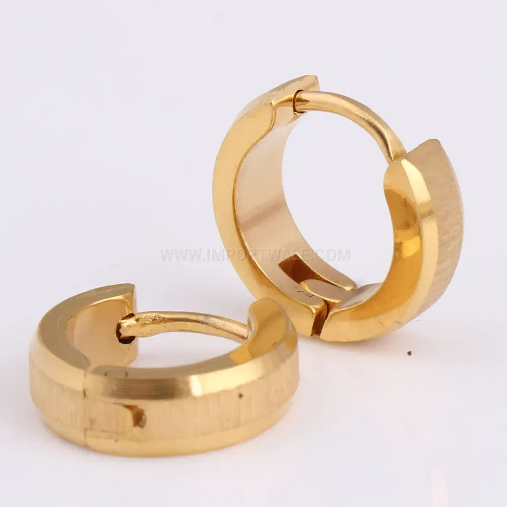 Modern Frosted Gold Finished Stainless Steel Statement Huggie Earrings