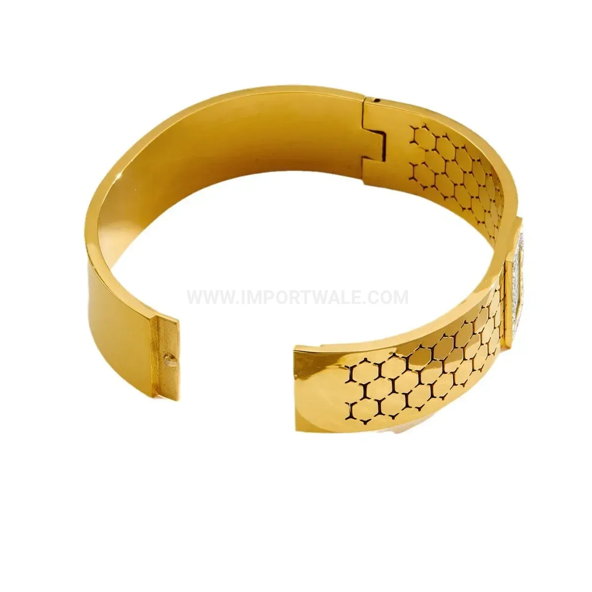 Mother of Pearl and Cubic Zirconia Titanium Steel Bangle Bracelet