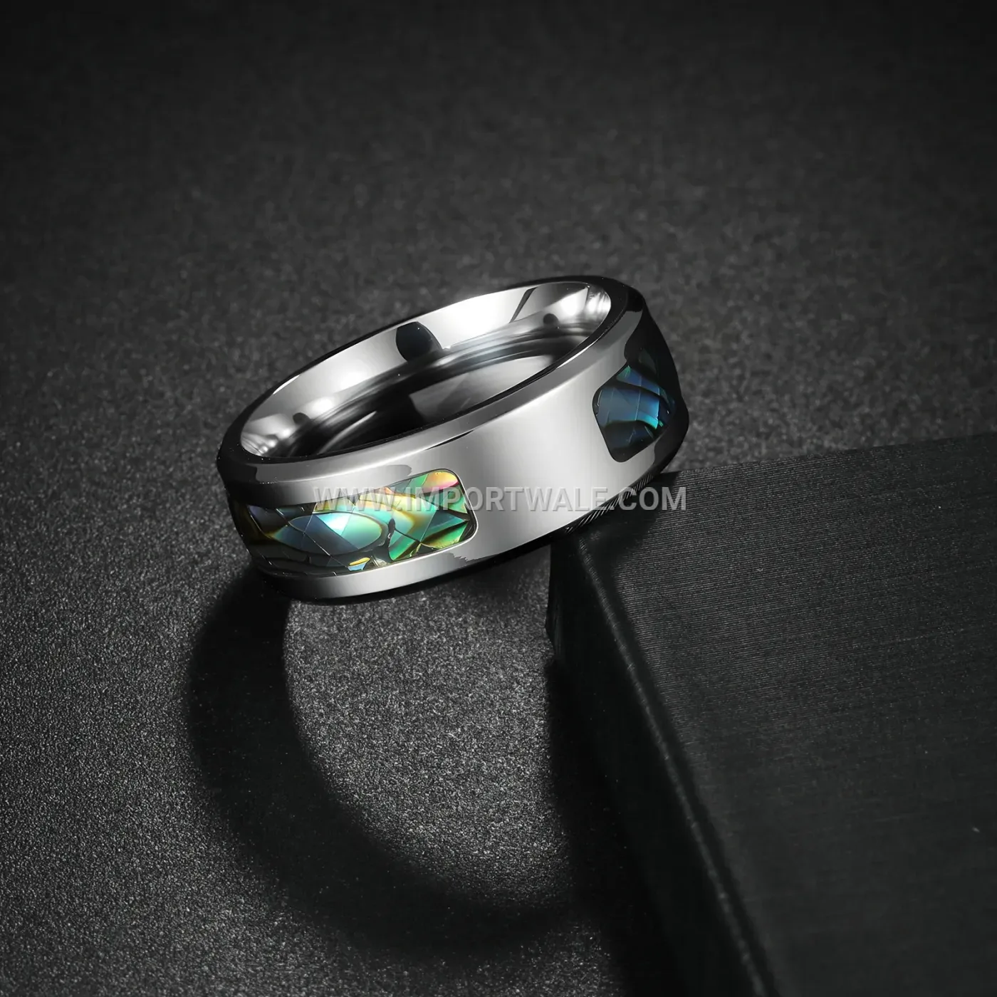 Stainless Steel Abalone Shell Inlay Signet Ring