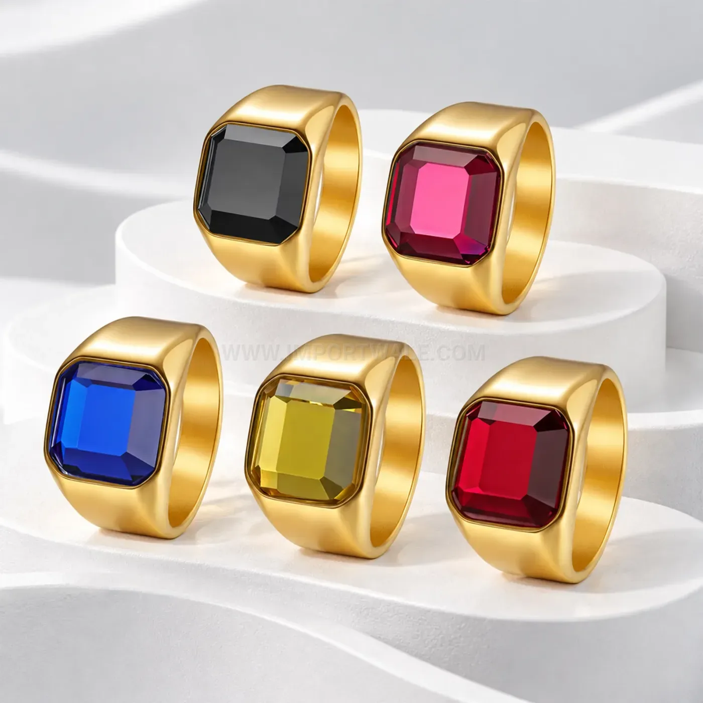 Stainless Steel Statement Ring with Large Gemstone Inlay