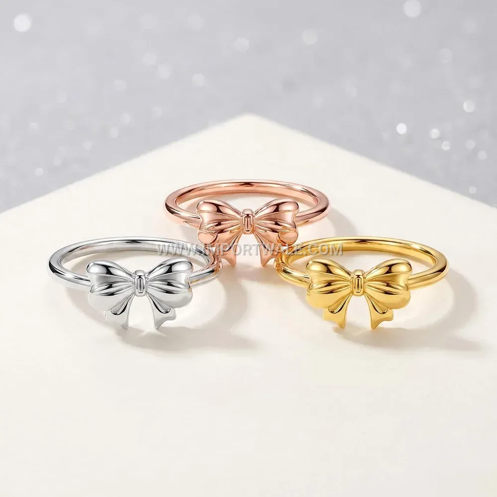 Bowknot Motif Stainless Steel Cocktail Ring