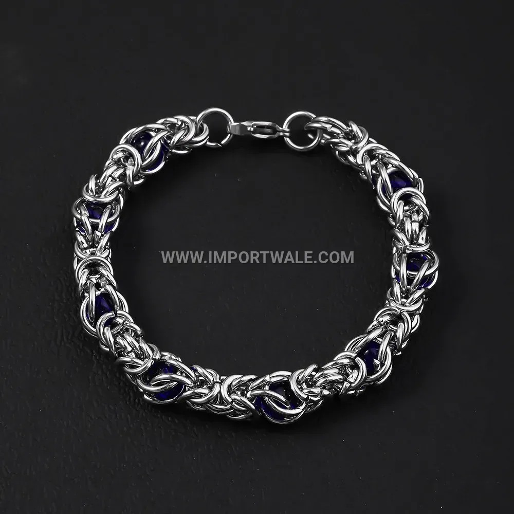 Stainless Steel Blue Zircon Link Bracelet