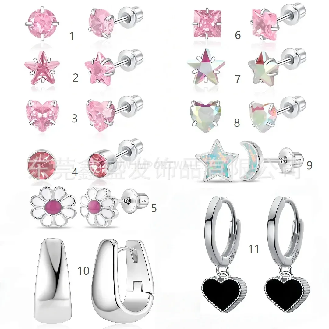 Chic Sparkling Zircon Leaf Stainless Steel Cartilage Earring Set