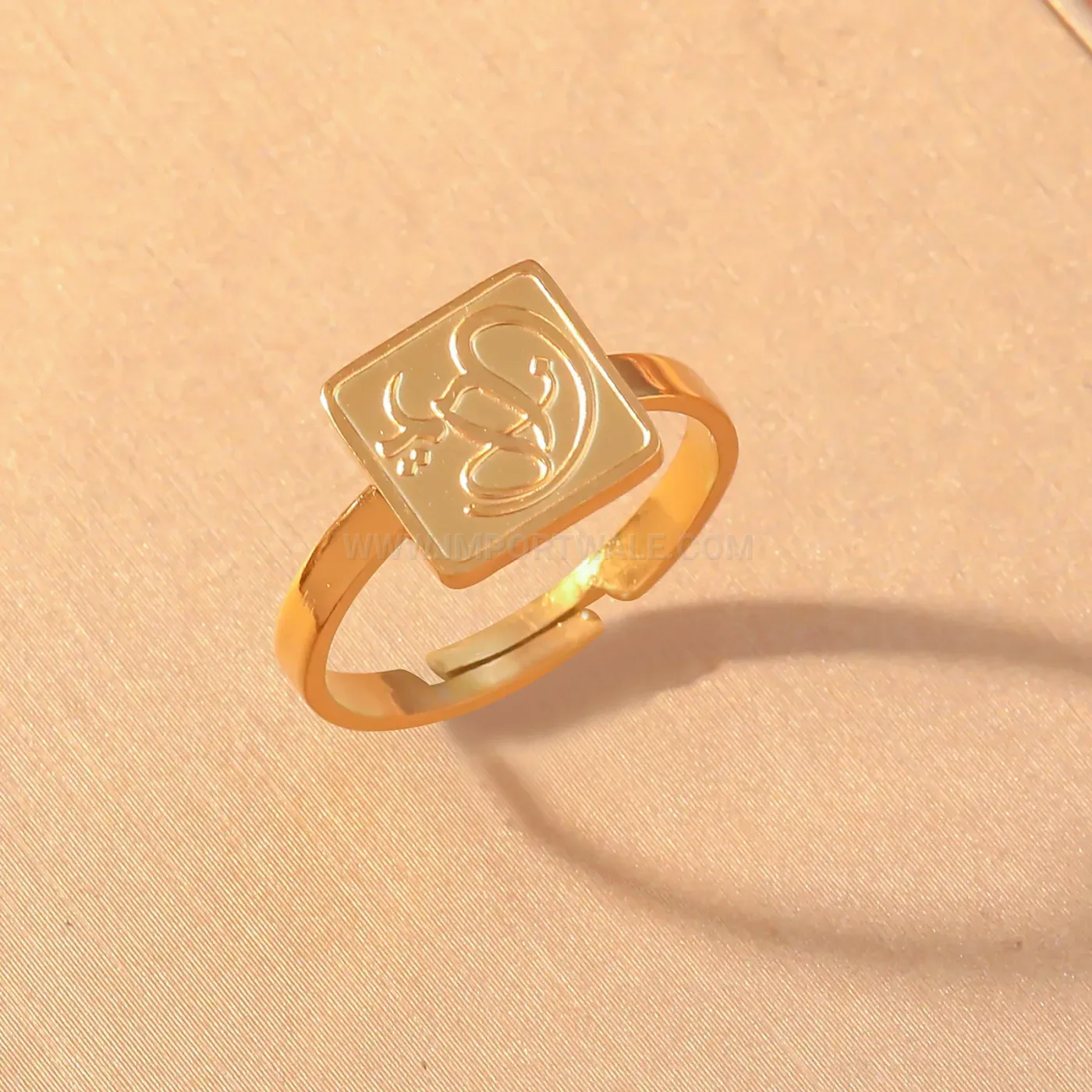 Elegant Adjustable Stainless Steel Oval Signet Ring with Islamic Allah Motif
