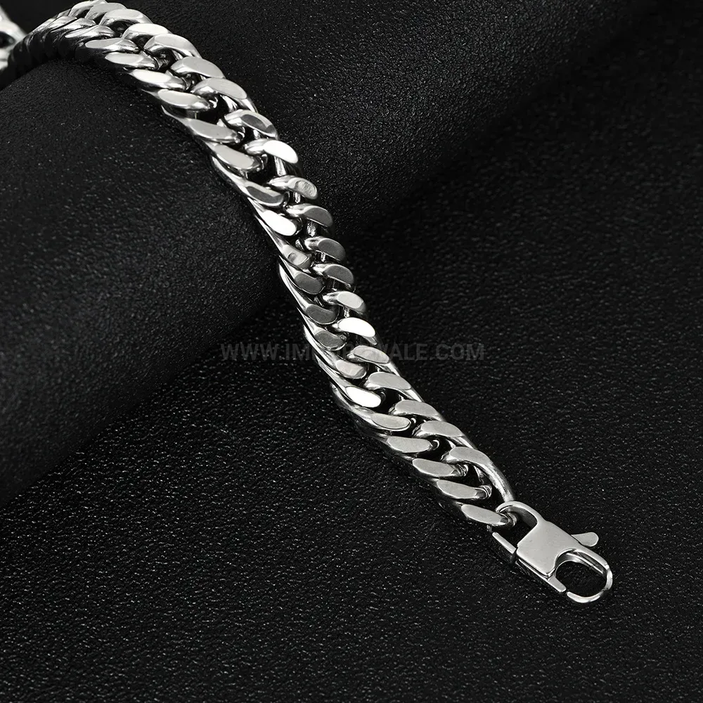 Sleek Stainless Steel Cuban Chain Bracelet with Square Box Clasp
