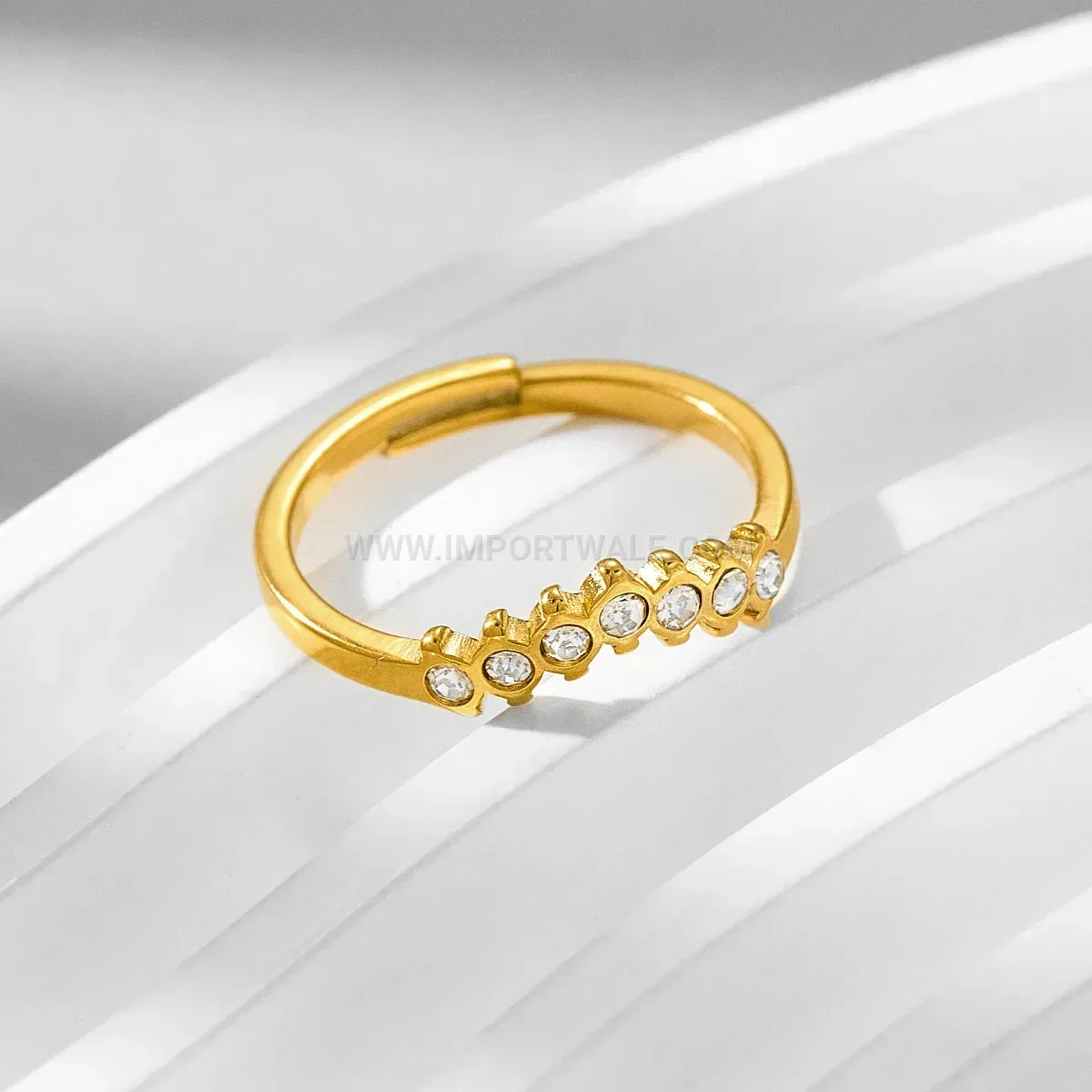 Rhinestone Row Open Stainless Steel Band Ring