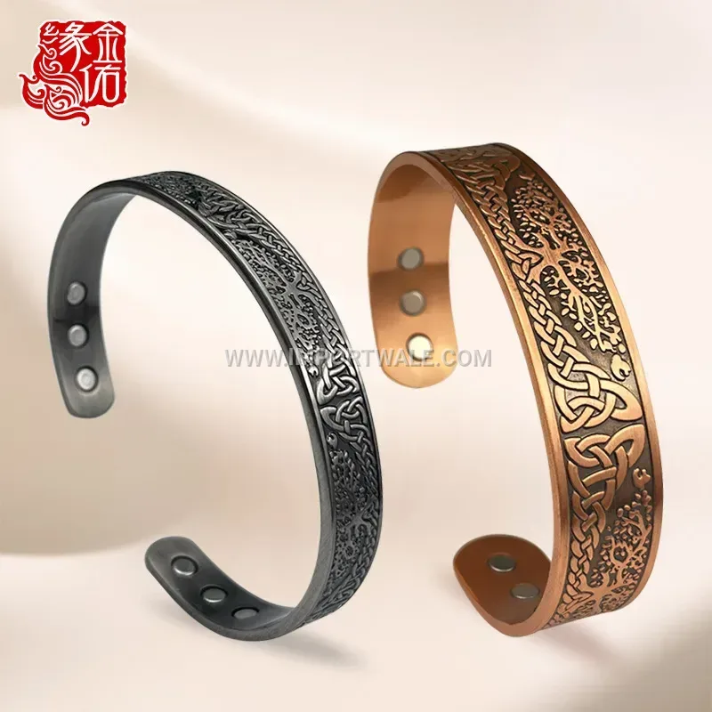 Tree of Life Stamped Copper Magnetic Cuff Bracelet