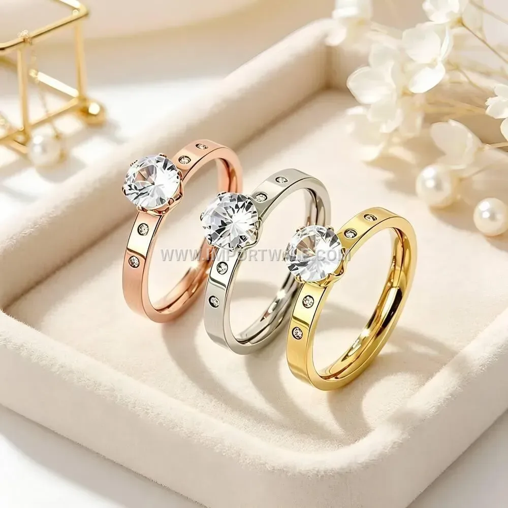 Geometric Zircon Inlaid Stainless Steel Minimalist Ring