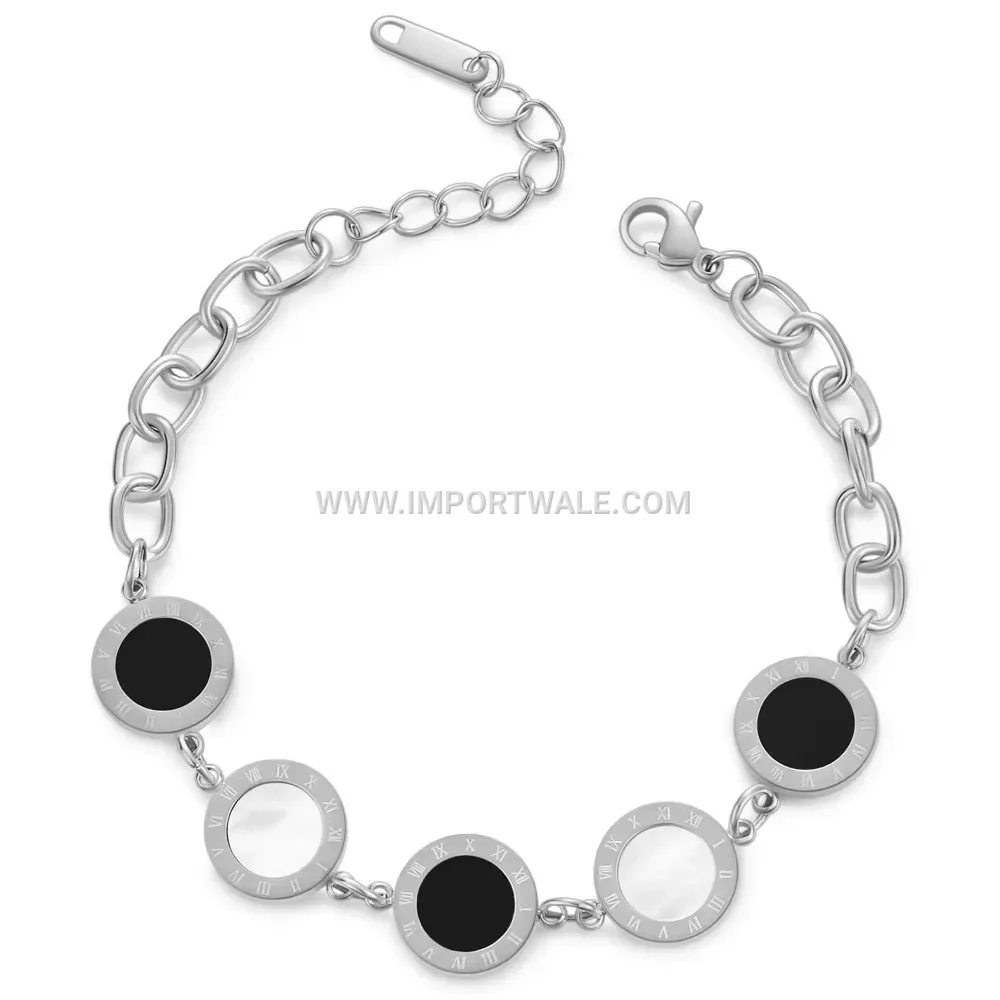Stainless Steel Roman Numeral Shell Charm Bracelet