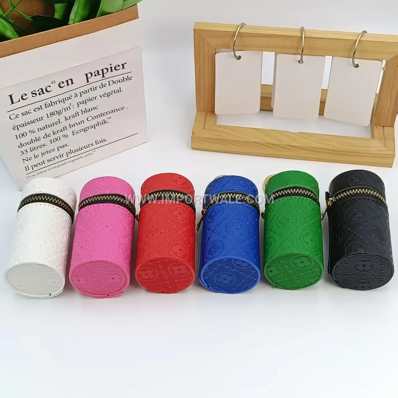 Embossed Faux Leather Mini Pouch Key Ring Charm