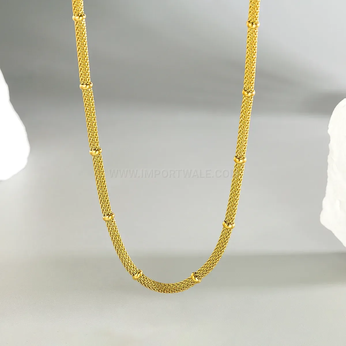 Classic Gold Plated Stainless Steel Bamboo Chain Polka Dot Pendant Necklace