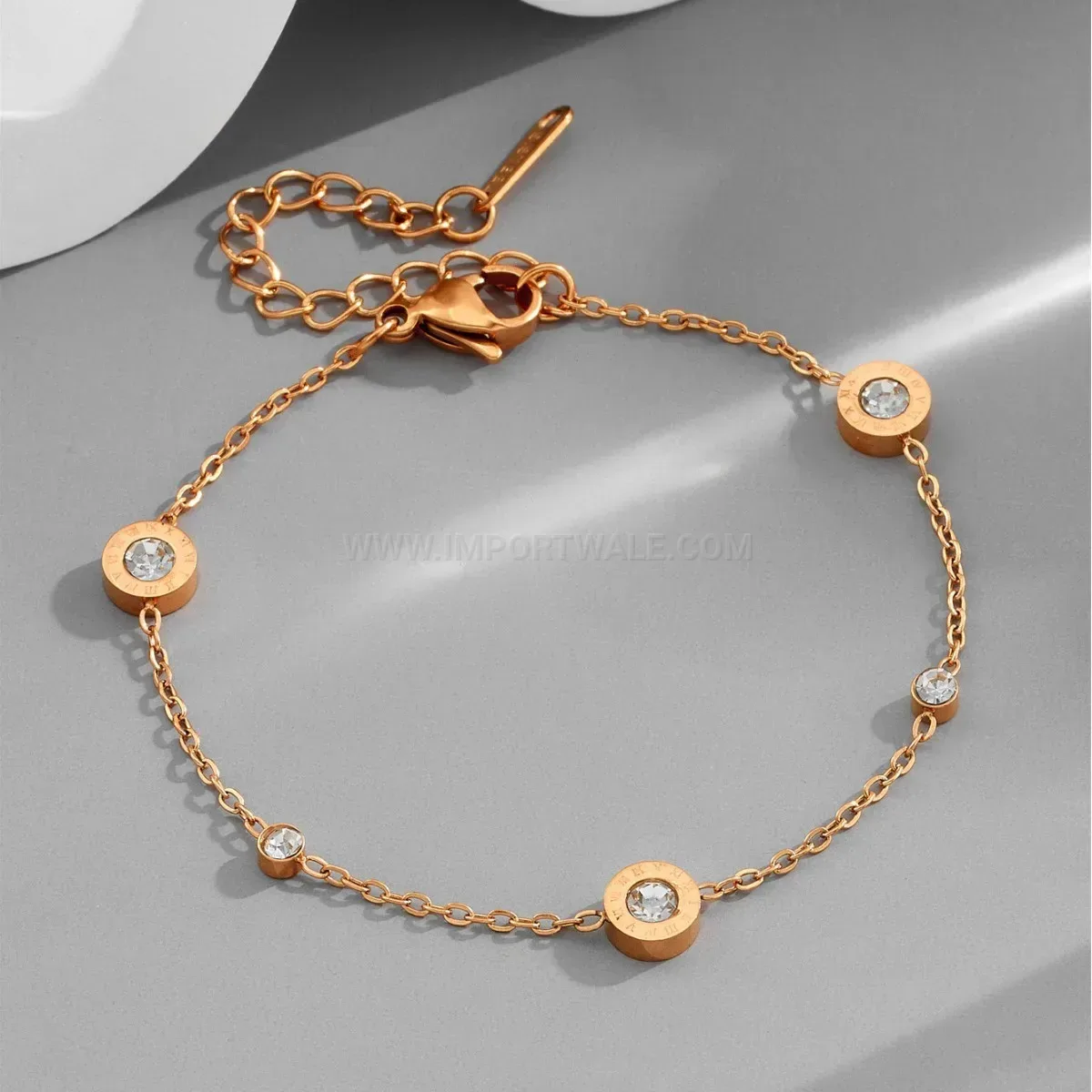 Roman Numeral Three Crystal Titanium Steel Bracelet