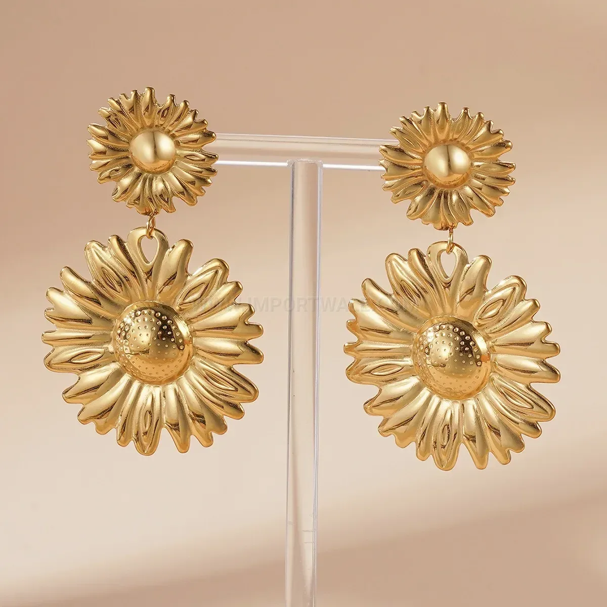 Classic Vintage Gold Plated Titanium Steel Sunflower Earrings
