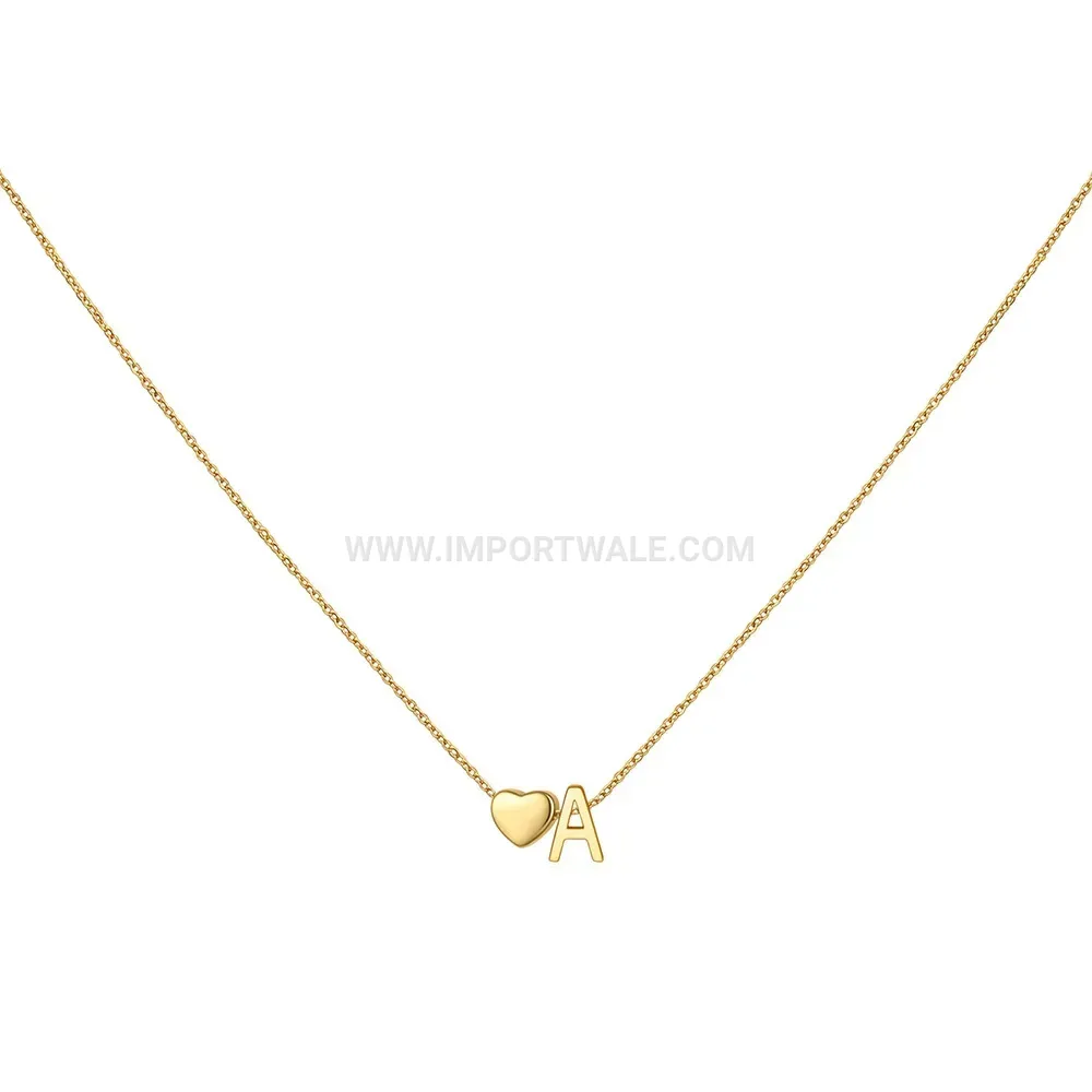 Personalized Stainless Steel Initial Letter Heart Pendant Necklace