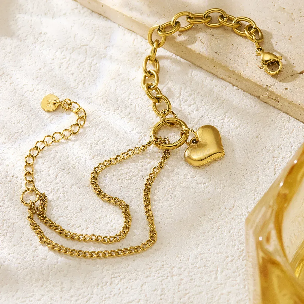 Vintage Gold Plated Stainless Steel Heart Link Chain Bracelet