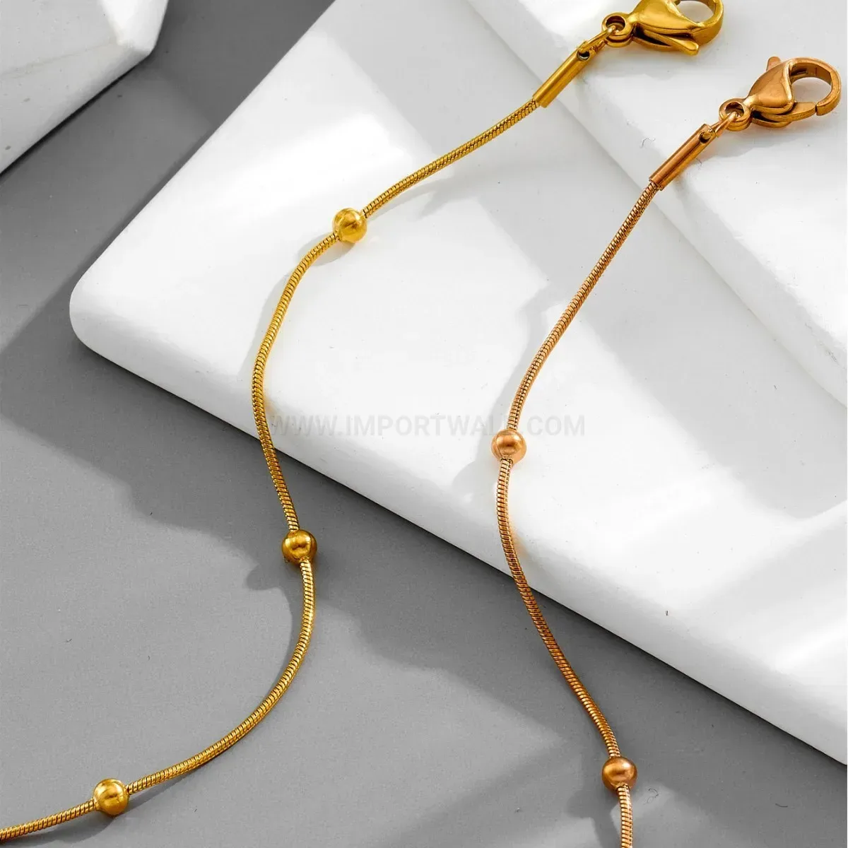 Gold Plated Bead Accent Titanium Steel Snake Chain Bracelet