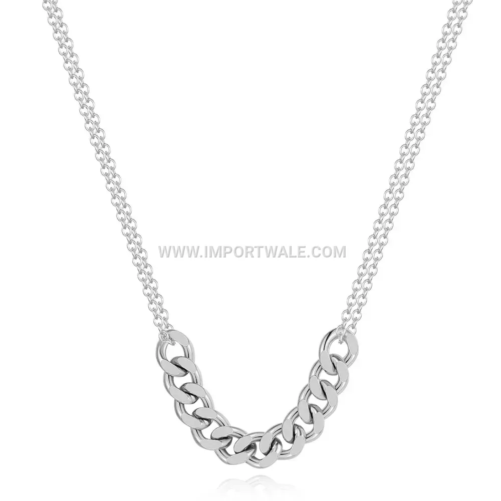 Double Layered Stainless Steel Chain Link Statement Necklace