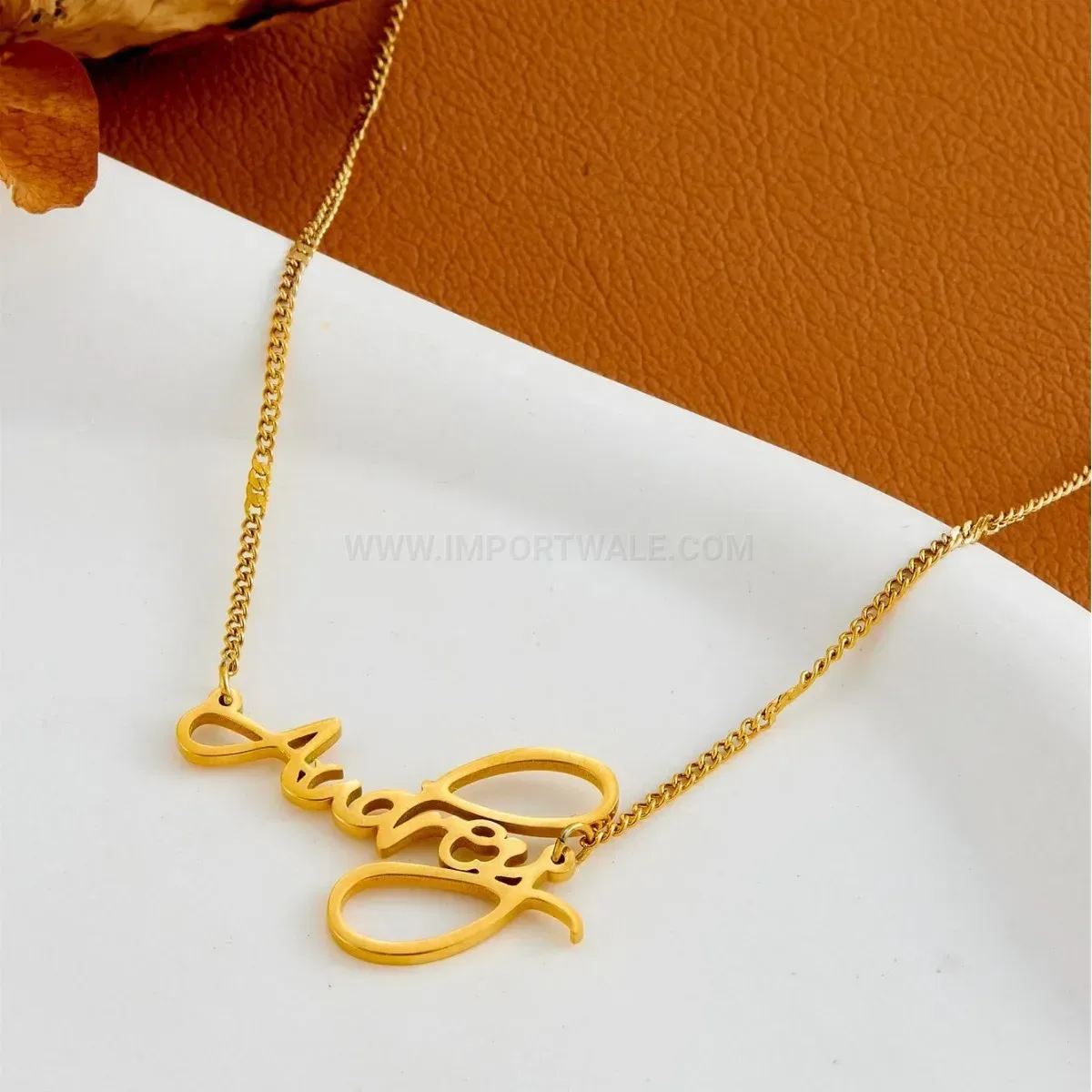 Chic 18K Gold Plated Titanium Steel Audrey Letter Pendant Choker Necklace