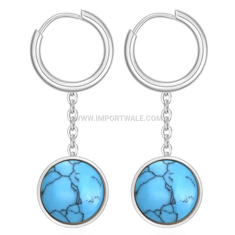 Gold Plated Stainless Steel Huggie Hoop Earrings with Turquoise Pendant