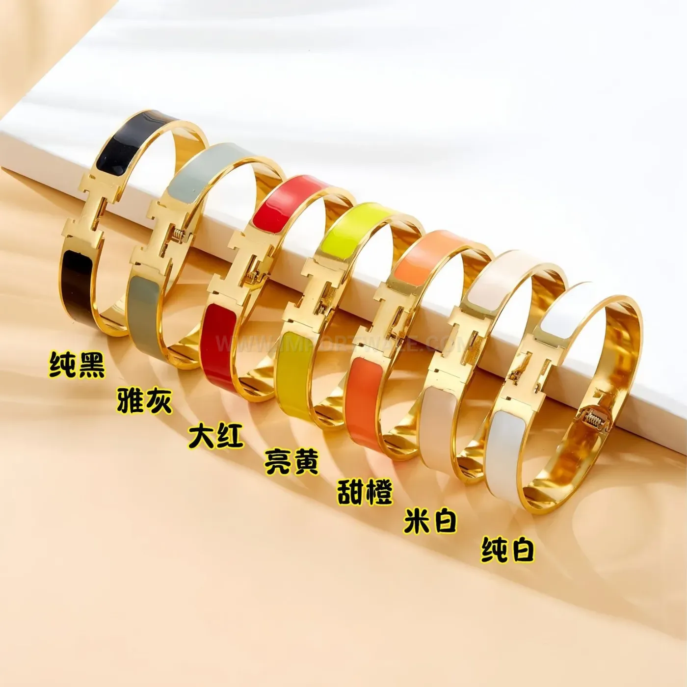 Modern Enamel Letter Plated Titanium Steel Bangle Bracelet