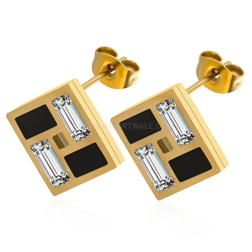 Fashion Checkerboard Square Epoxy Resin Zircon Stainless Steel Stud Earrings