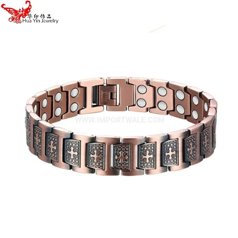 Trendy Men Double Row Neodymium Bio Magnetic Cross Copper Bracelet