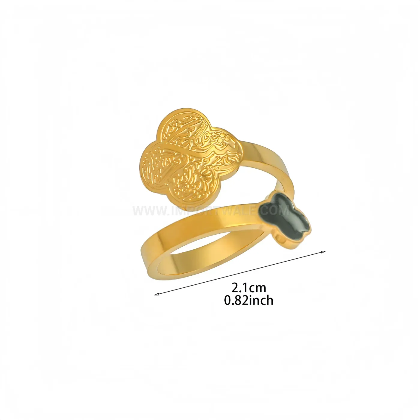 Stainless Steel Arabic Clover Calligraphy Open Ring