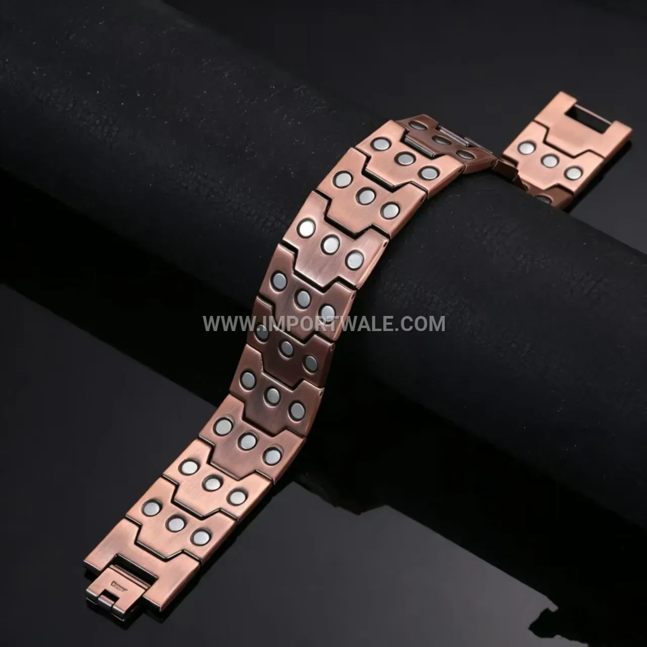 Vintage Textured Pure Red Copper Magnetic Link Bracelet