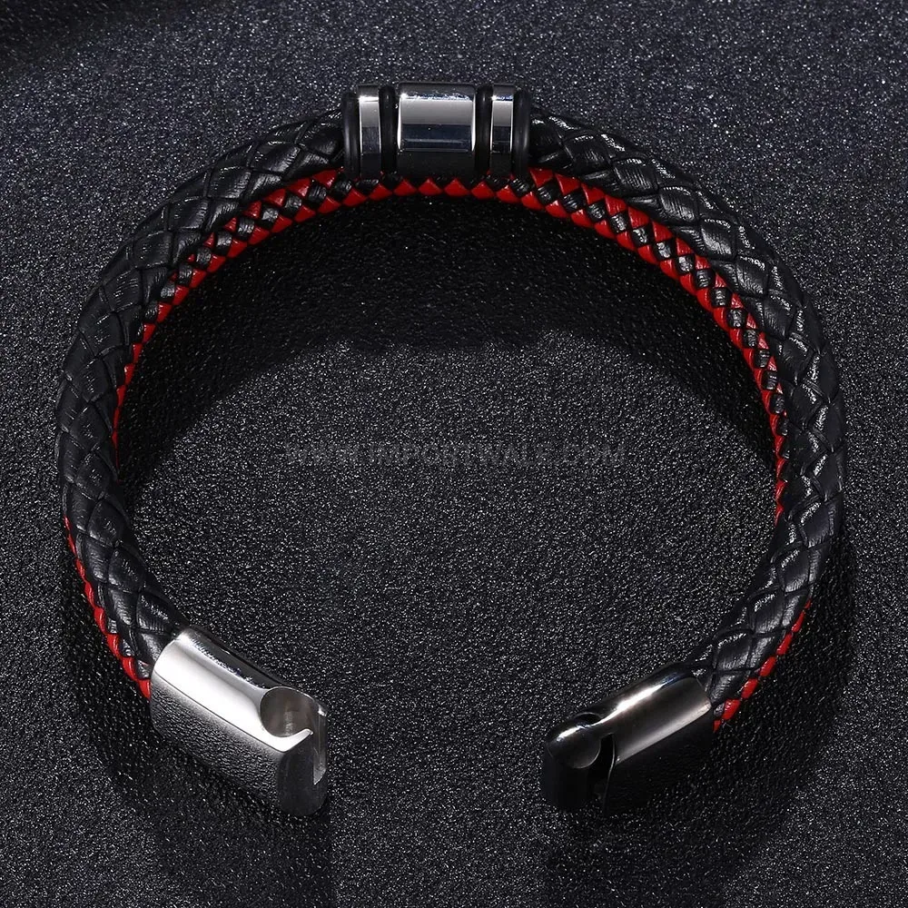 Dual Tone Braided Leather Bracelet with Magnetic Stainless Steel Clasp