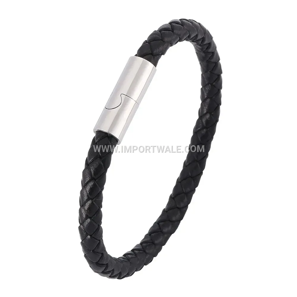 Minimalist Woven Leather Band with Stainless Steel Clasp Accent