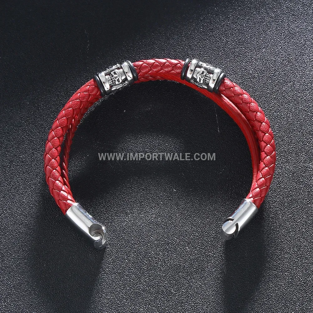 Layered Braided Leather Rope Bracelet with Stainless Steel Hardware