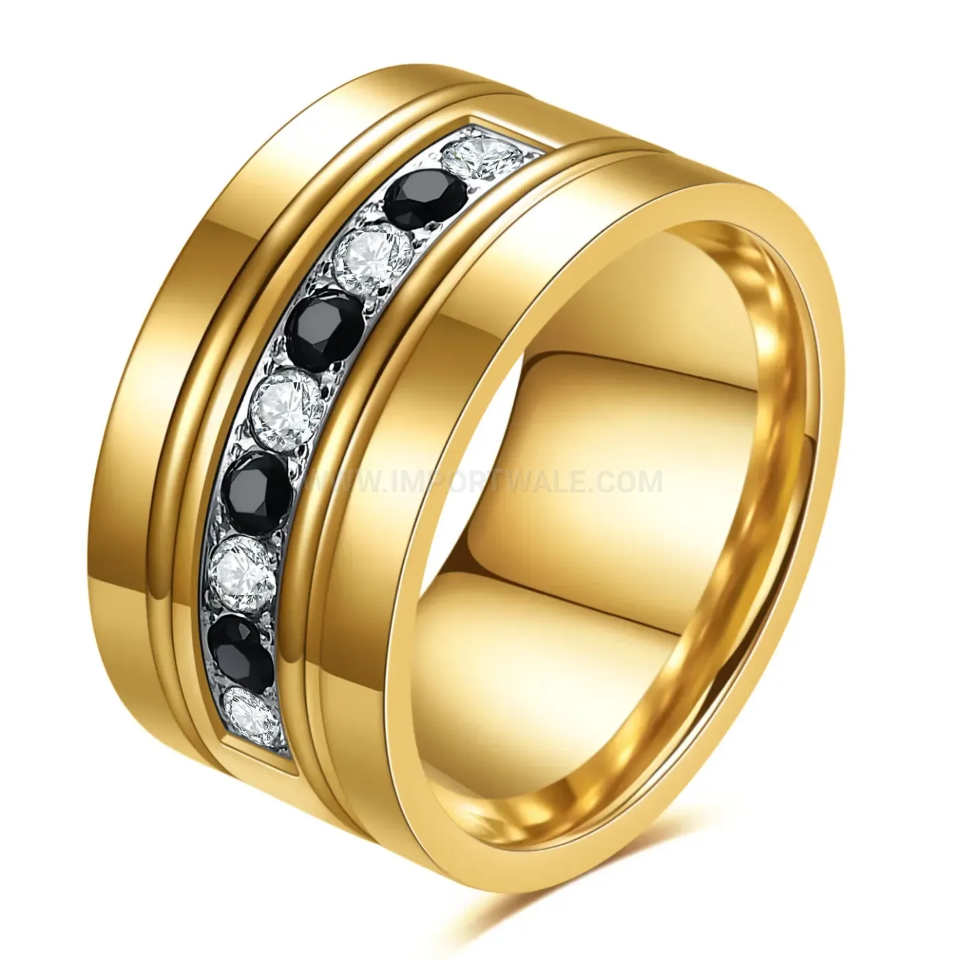 Two Tone Zircon Inlaid Stainless Steel Band Ring