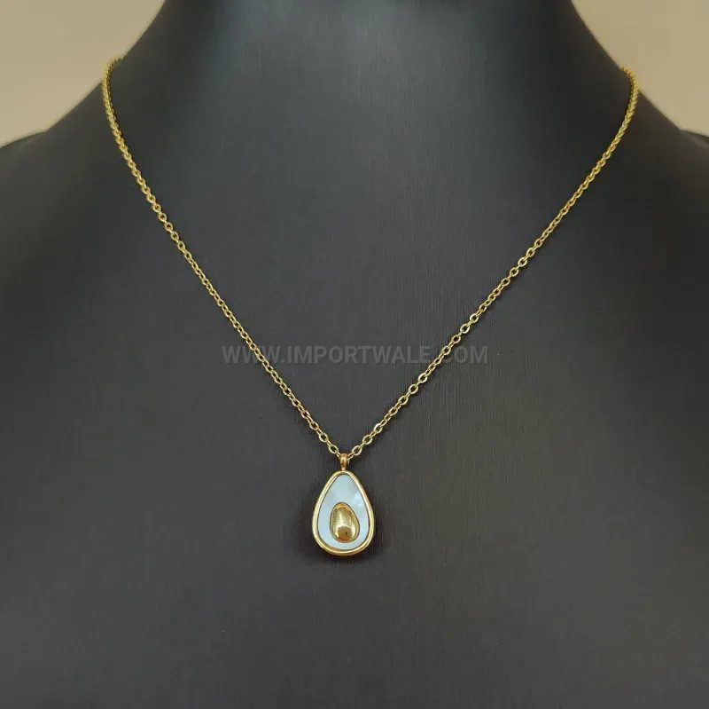 Gold Titanium Steel Avocado Teardrop Shell Pendant Clavicle Necklace