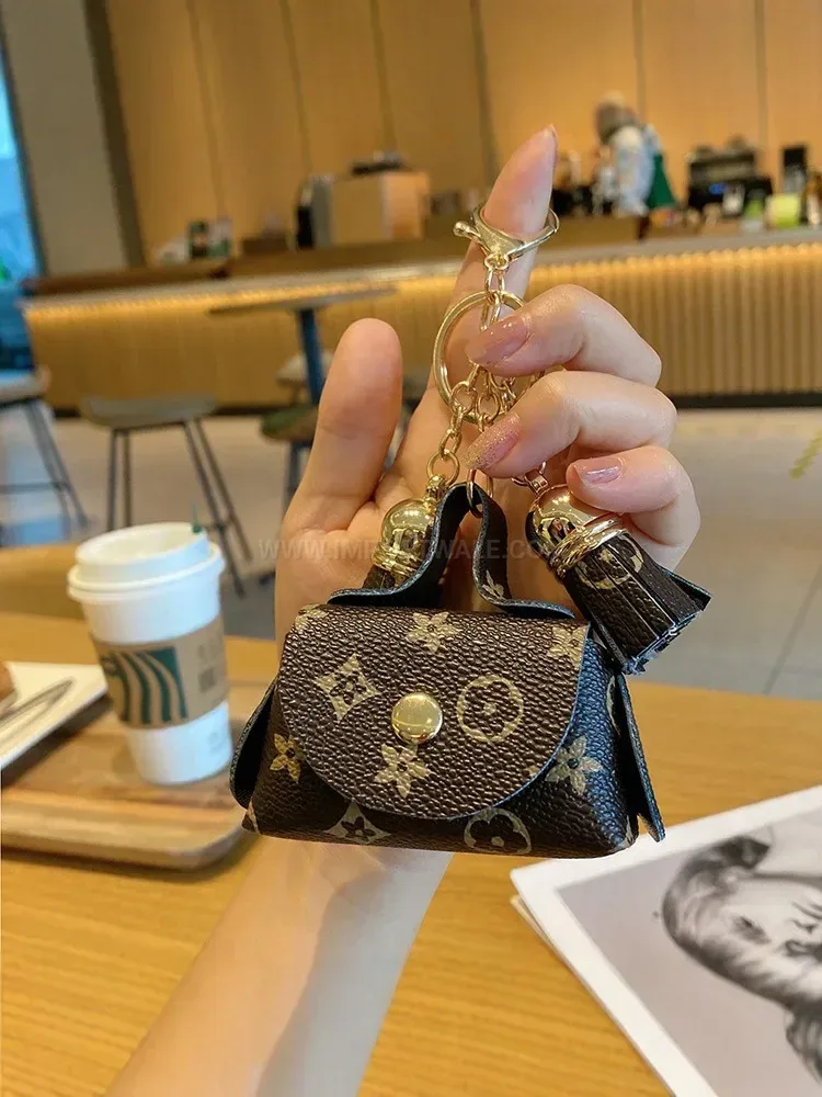 Trendy Vintage Embossed PU Leather Mini Charm Coin Pouch Keychain