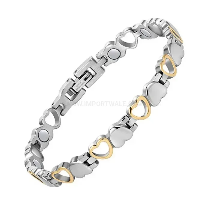Chic Heart Cutout Bio Magnetic Energy Bracelet in Two Tone Steel