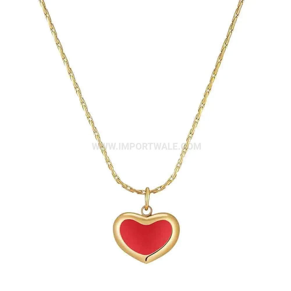 Red Heart Drip Glaze Stainless Steel Collar Chain Necklace