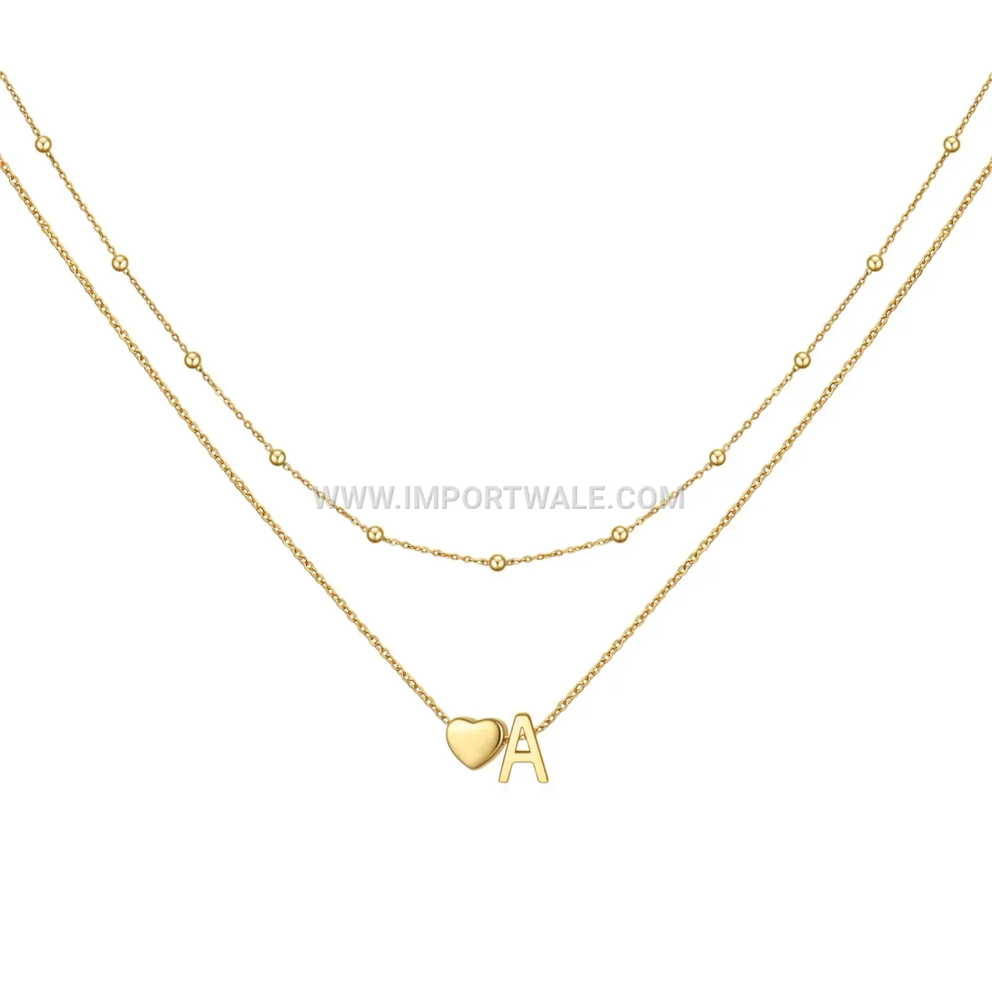 Stainless Steel Initial Pendant Double Strand Necklace