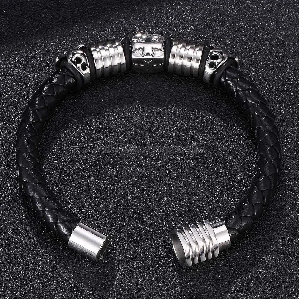 Magnetic Stainless Steel Cross Leather Braid Bracelet
