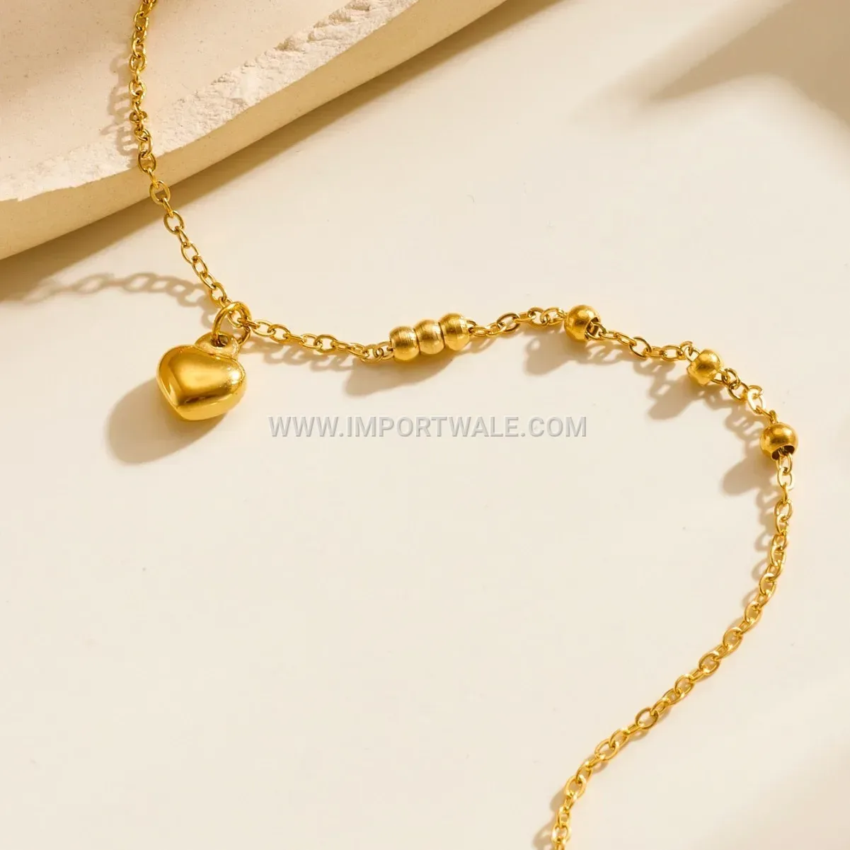 Double Sided Heart Bead Stainless Steel Anklet