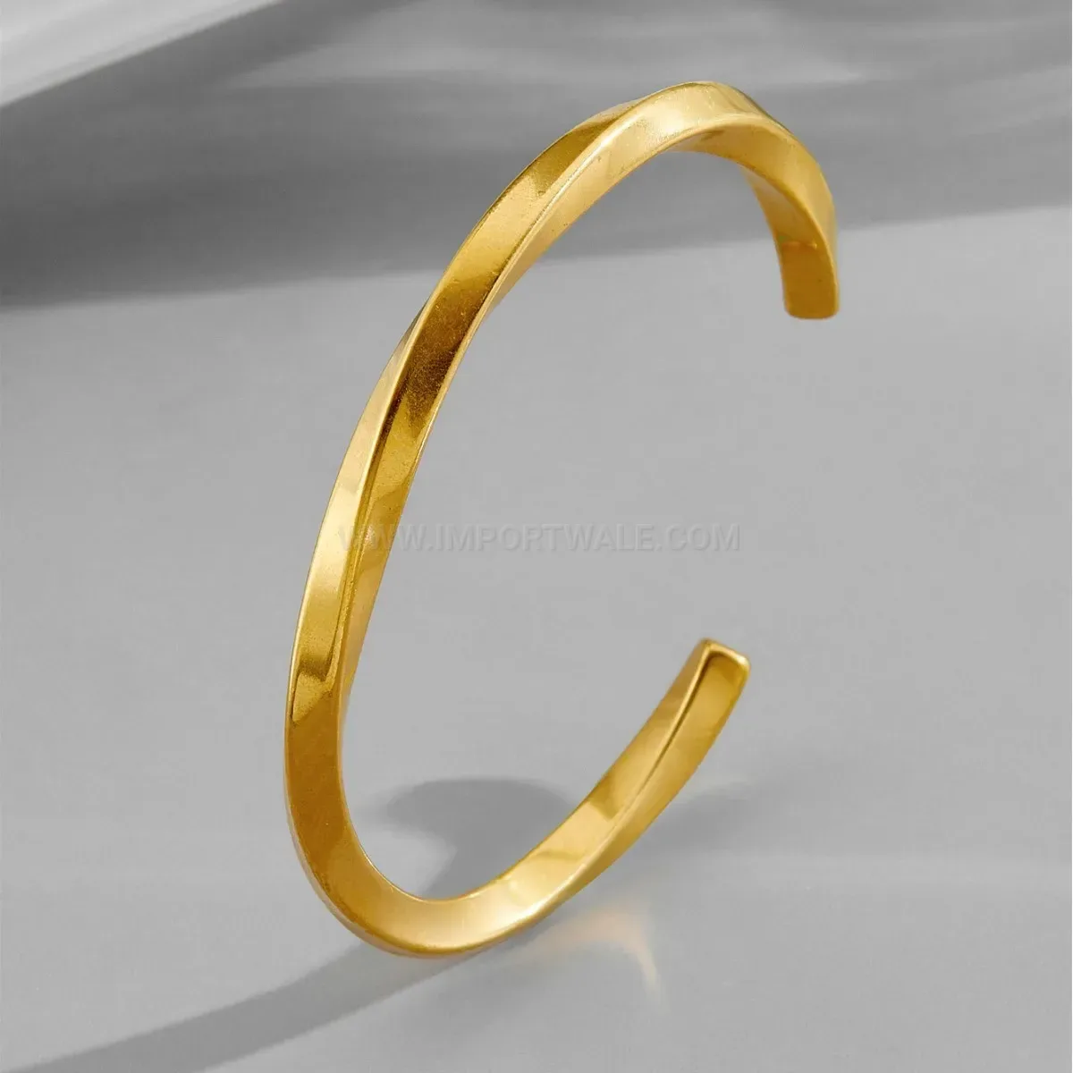 Elegant Twisted Geometric Gold Plated Titanium Steel Open Bangle