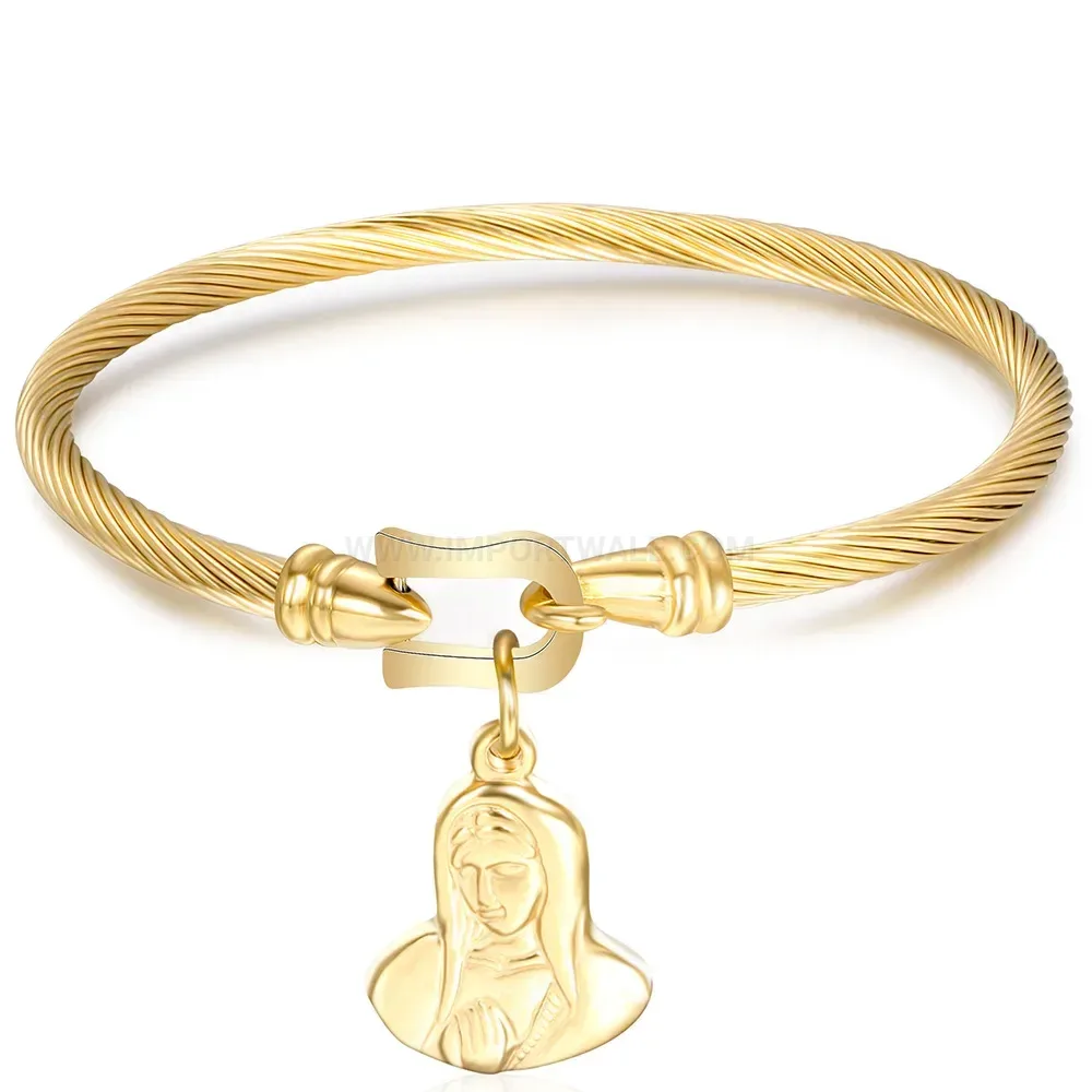 Fashion Horseshoe Shackle Heart Motif Stainless Steel Statement Bangle