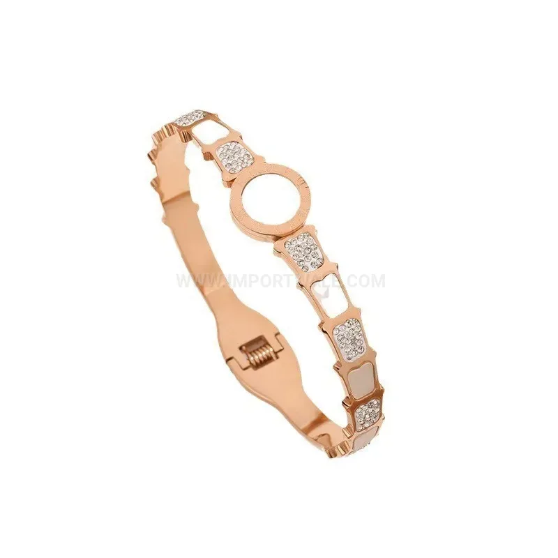 Classic Roman Numeral Mother of Pearl Crystal Titanium Steel Bangle