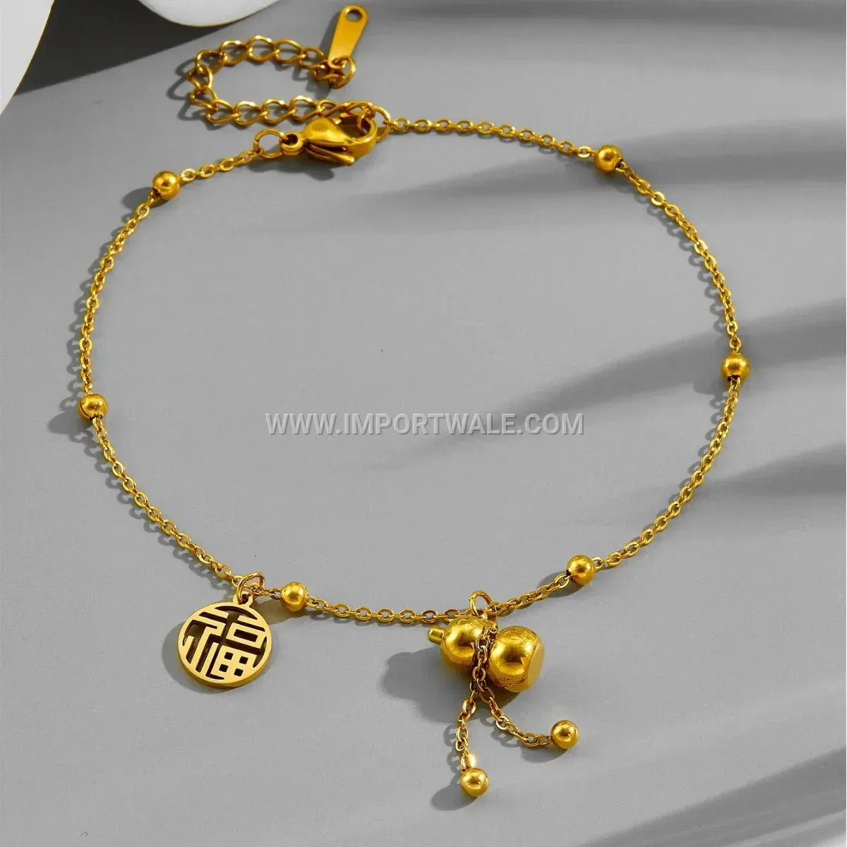 Gold Titanium Steel Gourd Motif Anti Tarnish Anklet