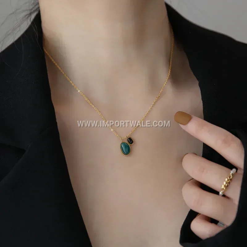 Anti Tarnish Stainless Steel Green Black Agate Jewelry Set