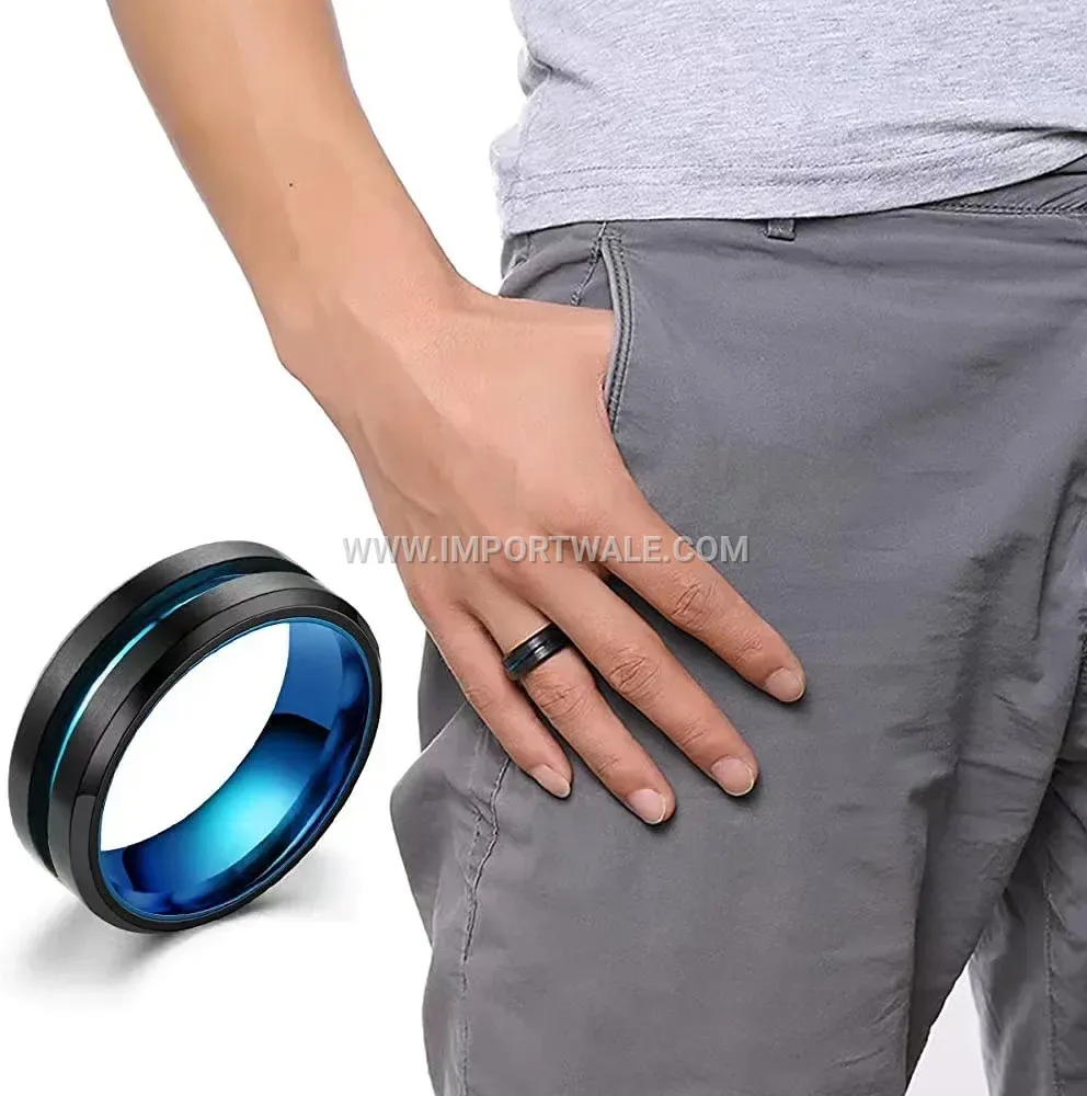 Blue Roman Numeral and Dragon Motif Ring Set